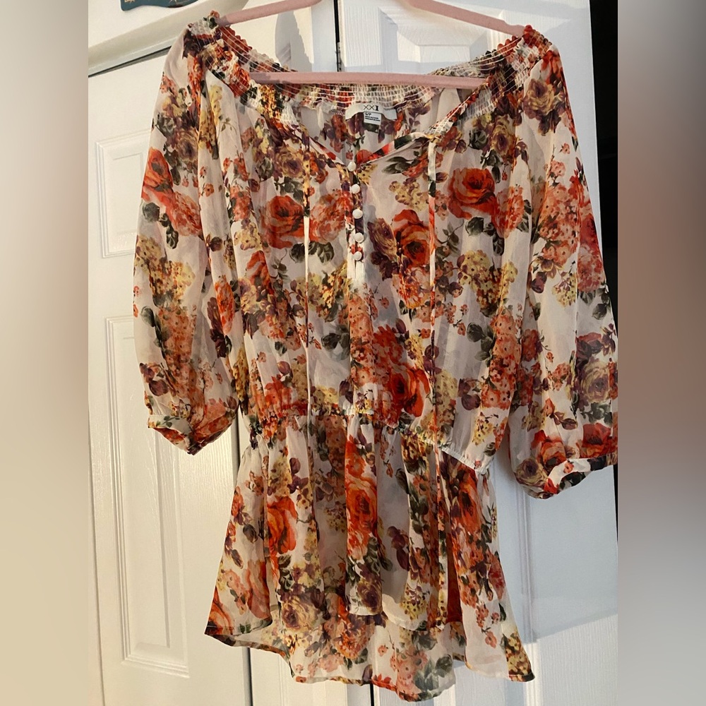 Forever 21 Floral Print Blouse with Orange and Red
